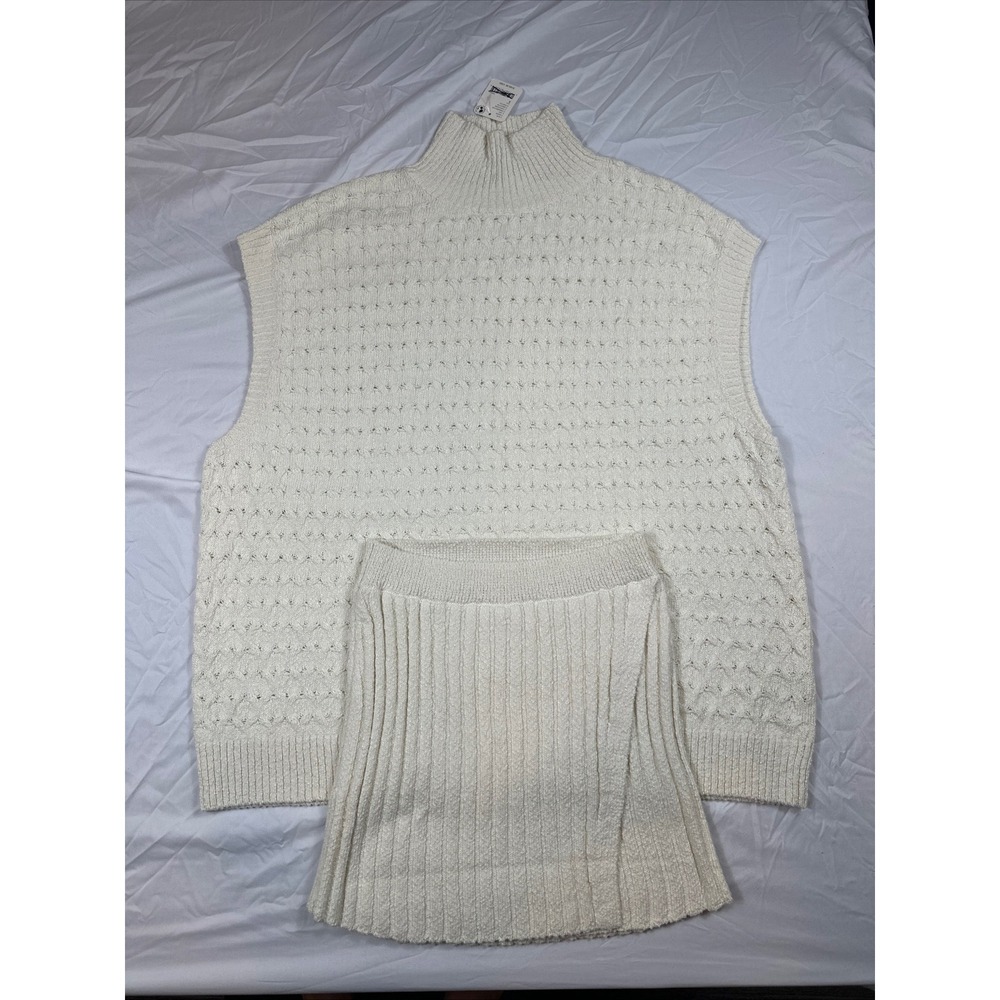 Free People Ivory Knit Vest Mini Skirt Set Sleeveless‎ Turtleneck Small